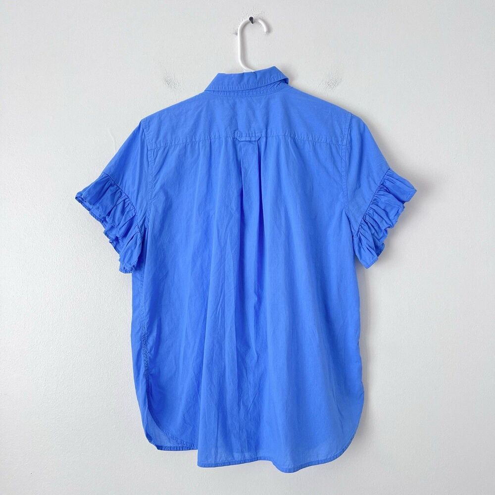 J.Crew Classic-Fit Lightweight Cotton Poplin Ruffle-Sleeve Shirt Woman’s 10 Blue - Picture 5 of 6
